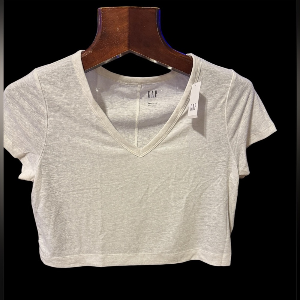 GAP Women's white cotton linen V-Neck Crop Top size M brand new with tags